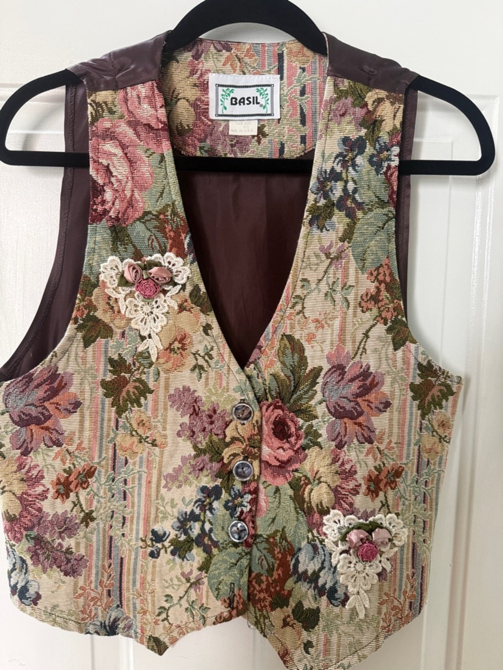 Floral Tapestry Vest - Pink & Green